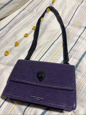 Kurt Geiger The Shoreditch Purple Textured Shoulder Bag with Black Chain